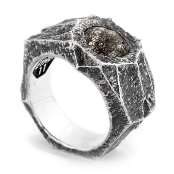 Ether 11 Geode Signet Ring with Ritualted Quartz Stone